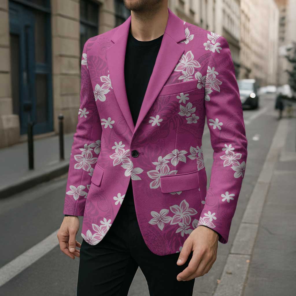 Hawaii Monstera Deliciosa Blazer Pink Plumeria Polynesian Pattern - Polynesian Pride