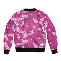 Hawaii Monstera Deliciosa Bomber Jacket Pink Plumeria Polynesian Pattern - Polynesian Pride