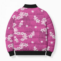 Hawaii Monstera Deliciosa Bomber Puffer Jacket Pink Plumeria Polynesian Pattern - Polynesian Pride