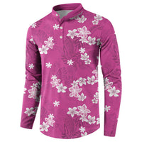Hawaii Monstera Deliciosa Button Sweatshirt Pink Plumeria Polynesian Pattern - Polynesian Pride