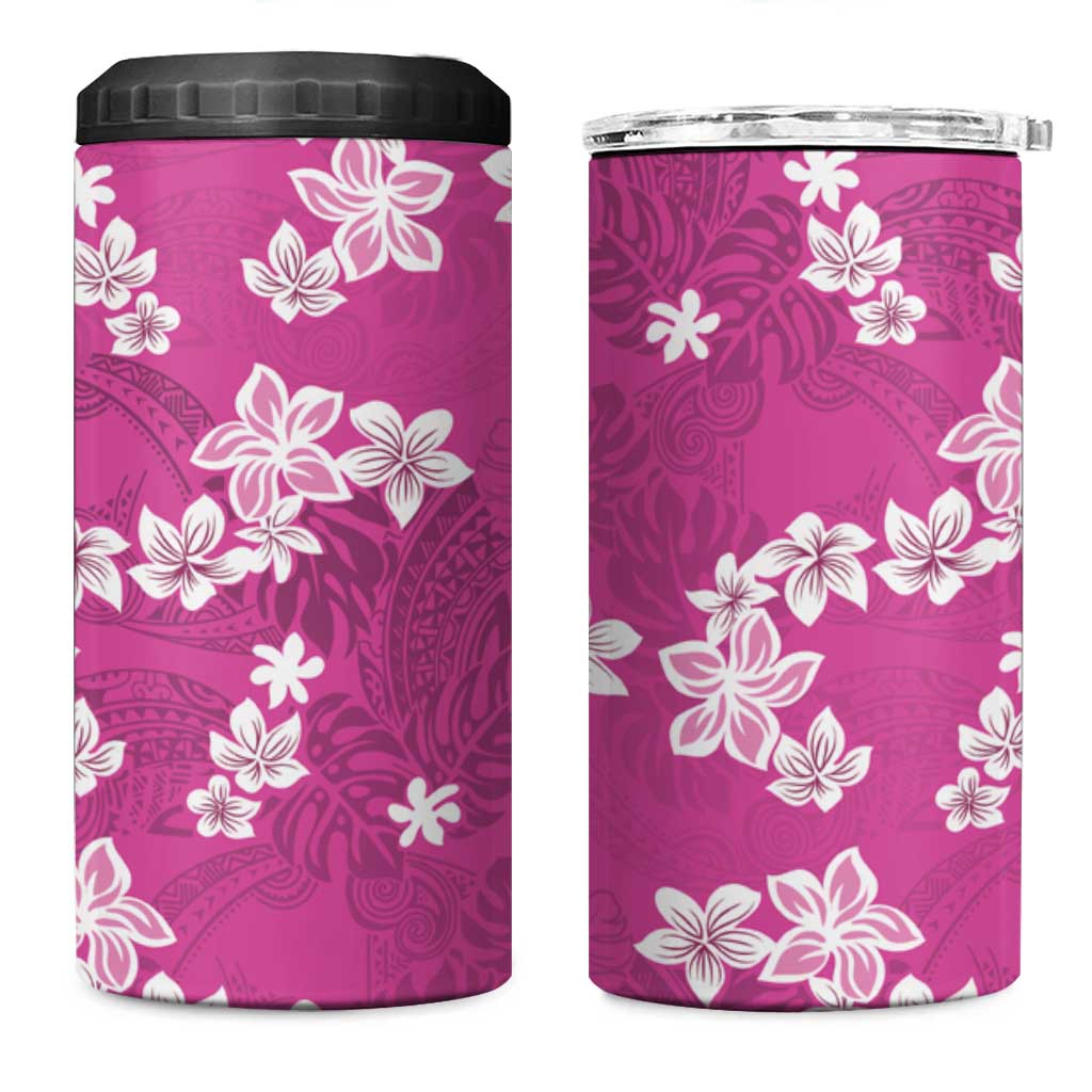 Hawaii Monstera Deliciosa 4 in 1 Can Cooler Tumbler Pink Plumeria Polynesian Pattern - Polynesian Pride
