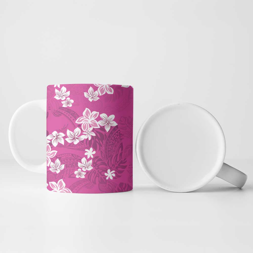 Hawaii Monstera Deliciosa Ceramic Mug Pink Plumeria Polynesian Pattern - Polynesian Pride