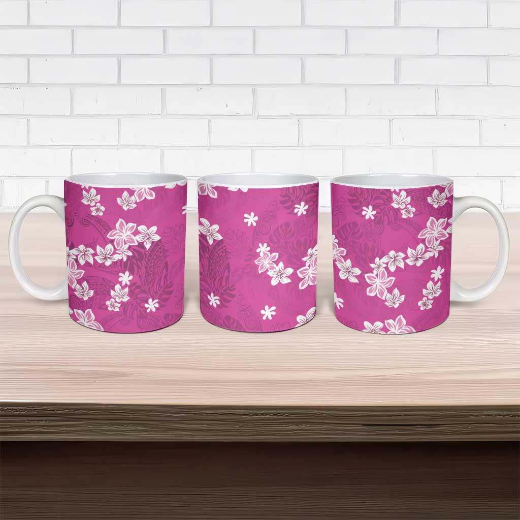 Hawaii Monstera Deliciosa Ceramic Mug Pink Plumeria Polynesian Pattern - Polynesian Pride
