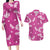 Hawaii Monstera Deliciosa Couples Matching Long Sleeve Bodycon Dress and Hawaiian Shirt Pink Plumeria Polynesian Pattern - Polynesian Pride