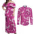 Hawaii Monstera Deliciosa Couples Matching Off Shoulder Maxi Dress and Long Sleeve Button Shirt Pink Plumeria Polynesian Pattern - Polynesian Pride