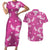 Hawaii Monstera Deliciosa Couples Matching Short Sleeve Bodycon Dress and Hawaiian Shirt Pink Plumeria Polynesian Pattern - Polynesian Pride
