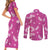 Hawaii Monstera Deliciosa Couples Matching Short Sleeve Bodycon Dress and Long Sleeve Button Shirt Pink Plumeria Polynesian Pattern - Polynesian Pride