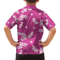 Hawaii Monstera Deliciosa Family Matching Long Sleeve Bodycon Dress and Hawaiian Shirt Pink Plumeria Polynesian Pattern - Polynesian Pride