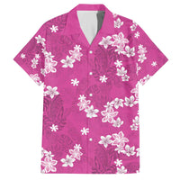 Hawaii Monstera Deliciosa Family Matching Off The Shoulder Long Sleeve Dress and Hawaiian Shirt Pink Plumeria Polynesian Pattern - Polynesian Pride