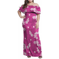 Hawaii Monstera Deliciosa Family Matching Off Shoulder Maxi Dress and Hawaiian Shirt Pink Plumeria Polynesian Pattern - Polynesian Pride
