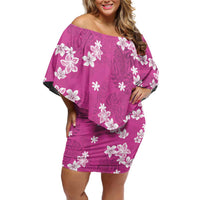 Hawaii Monstera Deliciosa Family Matching Off Shoulder Short Dress and Hawaiian Shirt Pink Plumeria Polynesian Pattern - Polynesian Pride