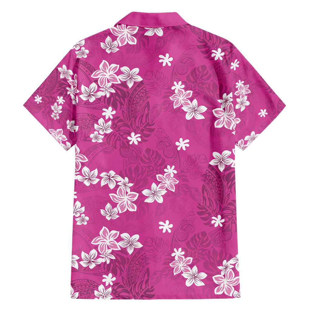 Hawaii Monstera Deliciosa Family Matching Summer Maxi Dress and Hawaiian Shirt Pink Plumeria Polynesian Pattern - Polynesian Pride