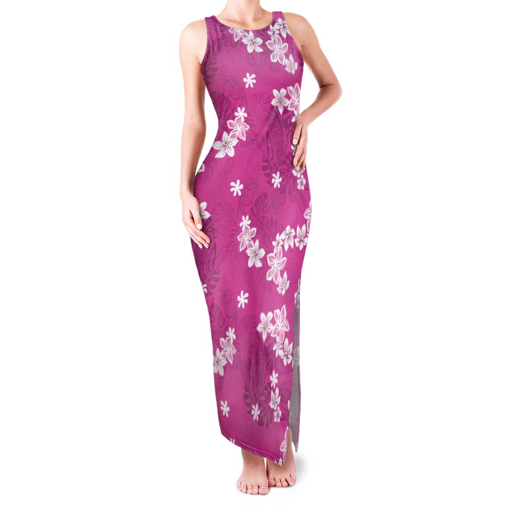 Hawaii Monstera Deliciosa Family Matching Tank Maxi Dress and Hawaiian Shirt Pink Plumeria Polynesian Pattern - Polynesian Pride