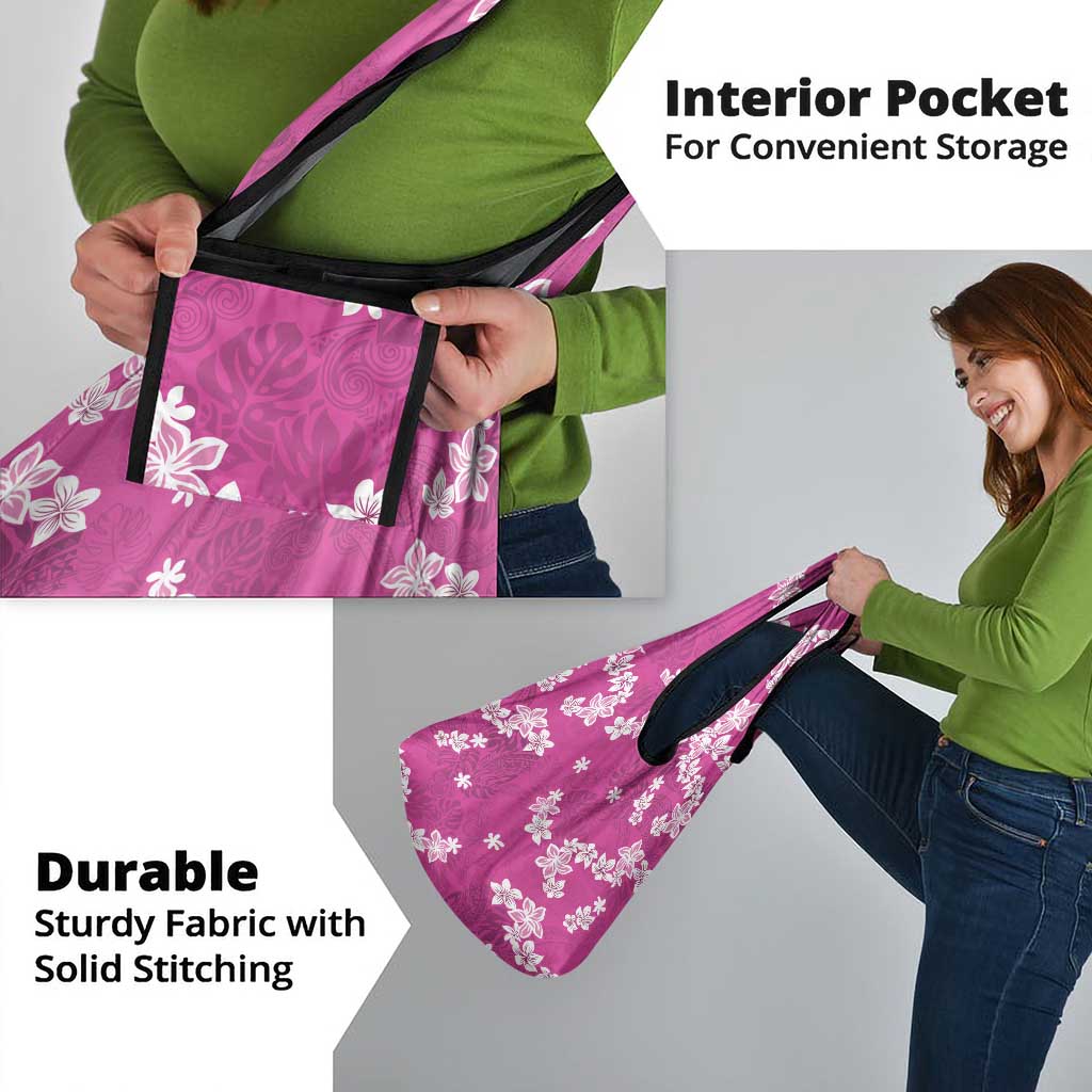 Hawaii Monstera Deliciosa Grocery Bag Pink Plumeria Polynesian Pattern - Polynesian Pride