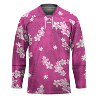 Hawaii Monstera Deliciosa Hockey Jersey Pink Plumeria Polynesian Pattern - Polynesian Pride