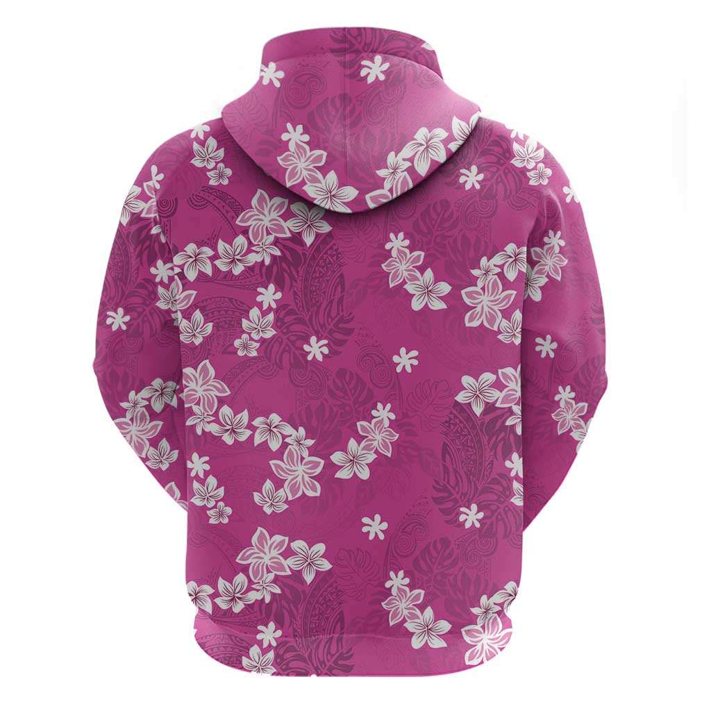Hawaii Monstera Deliciosa Hoodie Pink Plumeria Polynesian Pattern - Polynesian Pride