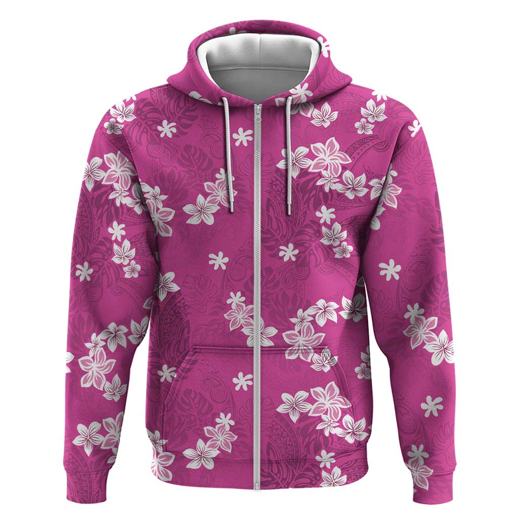 Hawaii Monstera Deliciosa Hoodie Pink Plumeria Polynesian Pattern - Polynesian Pride