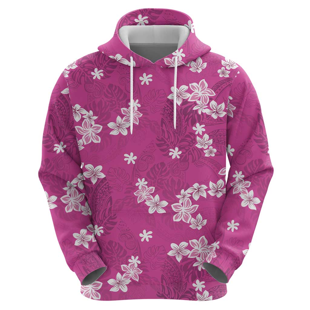 Hawaii Monstera Deliciosa Hoodie Pink Plumeria Polynesian Pattern - Polynesian Pride