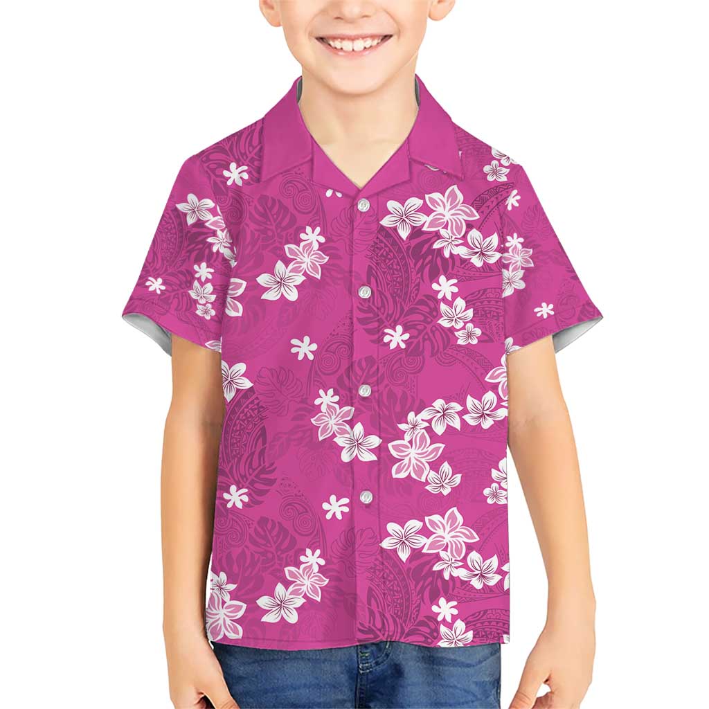Hawaii Monstera Deliciosa Kid Hawaiian Shirt Pink Plumeria Polynesian Pattern LT05 Kid Pink - Polynesian Pride