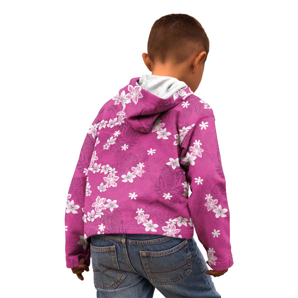 Hawaii Monstera Deliciosa Kid Hoodie Pink Plumeria Polynesian Pattern - Polynesian Pride