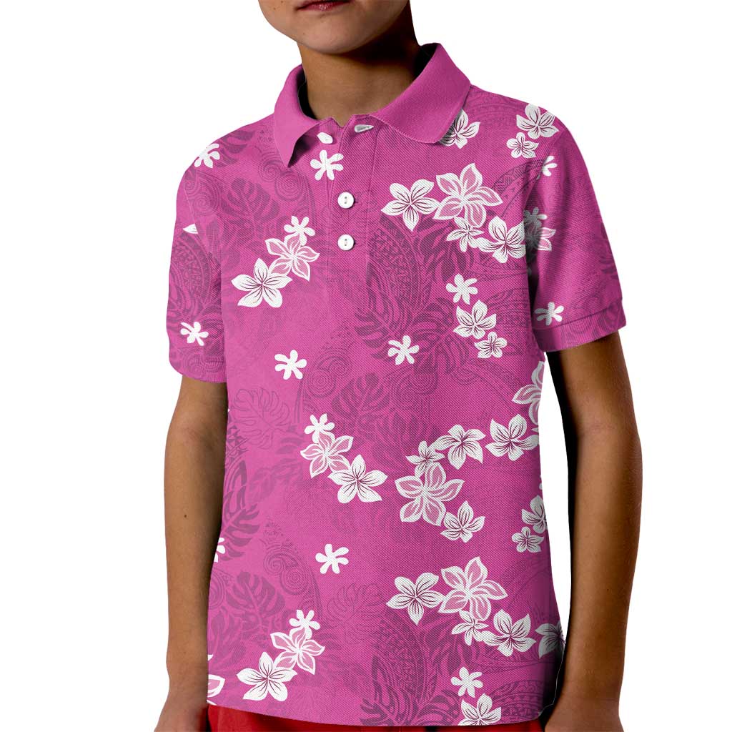 Hawaii Monstera Deliciosa Kid Polo Shirt Pink Plumeria Polynesian Pattern LT05 Kid Pink - Polynesian Pride