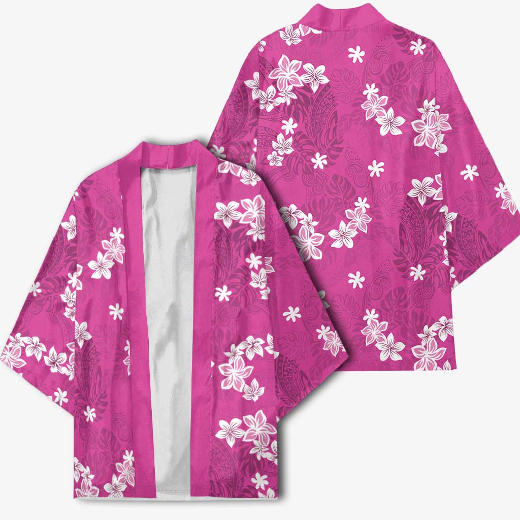 Hawaii Monstera Deliciosa Kimono Pink Plumeria Polynesian Pattern - Polynesian Pride