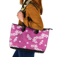 Hawaii Monstera Deliciosa Leather Tote Bag Pink Plumeria Polynesian Pattern - Polynesian Pride