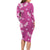 Hawaii Monstera Deliciosa Long Sleeve Bodycon Dress Pink Plumeria Polynesian Pattern - Polynesian Pride