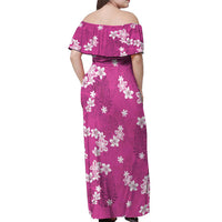 Hawaii Monstera Deliciosa Off Shoulder Maxi Dress Pink Plumeria Polynesian Pattern - Polynesian Pride