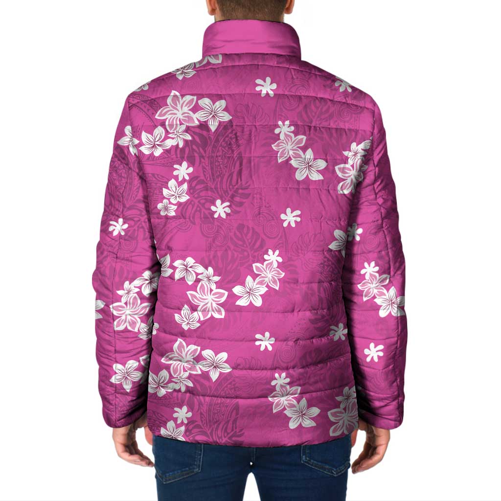 Hawaii Monstera Deliciosa Padded Jacket Pink Plumeria Polynesian Pattern - Polynesian Pride