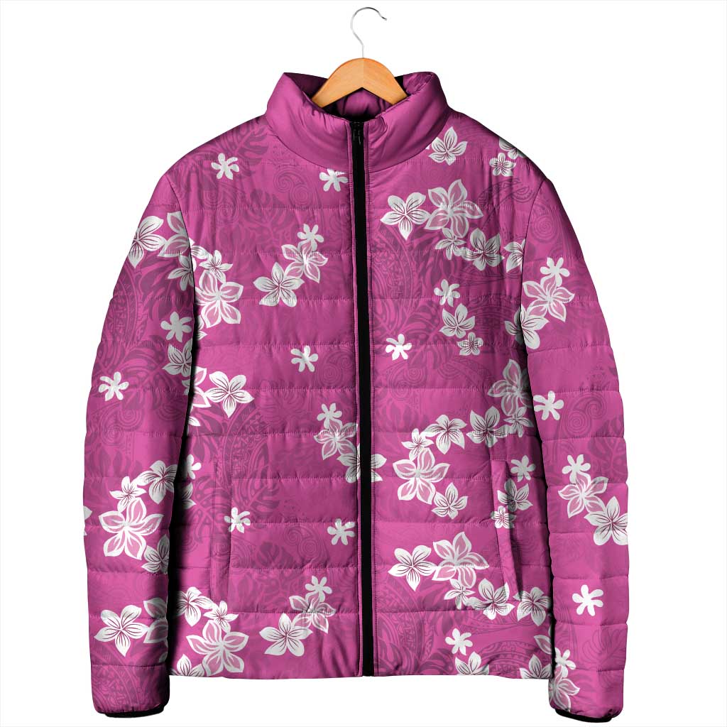 Hawaii Monstera Deliciosa Padded Jacket Pink Plumeria Polynesian Pattern - Polynesian Pride