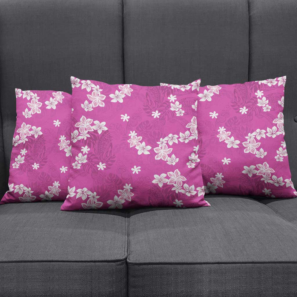 Hawaii Monstera Deliciosa Pillow Cover Pink Plumeria Polynesian Pattern - Polynesian Pride