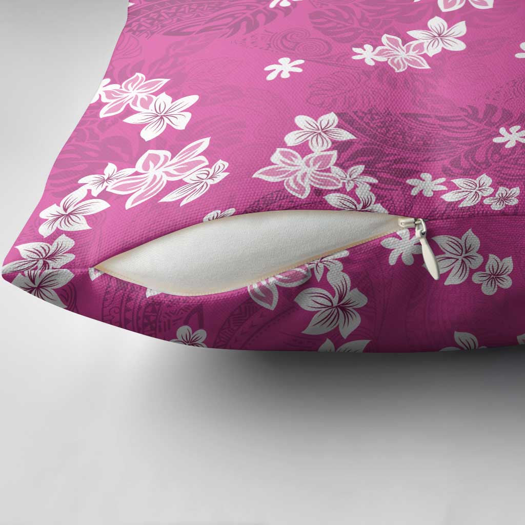 Hawaii Monstera Deliciosa Pillow Cover Pink Plumeria Polynesian Pattern - Polynesian Pride