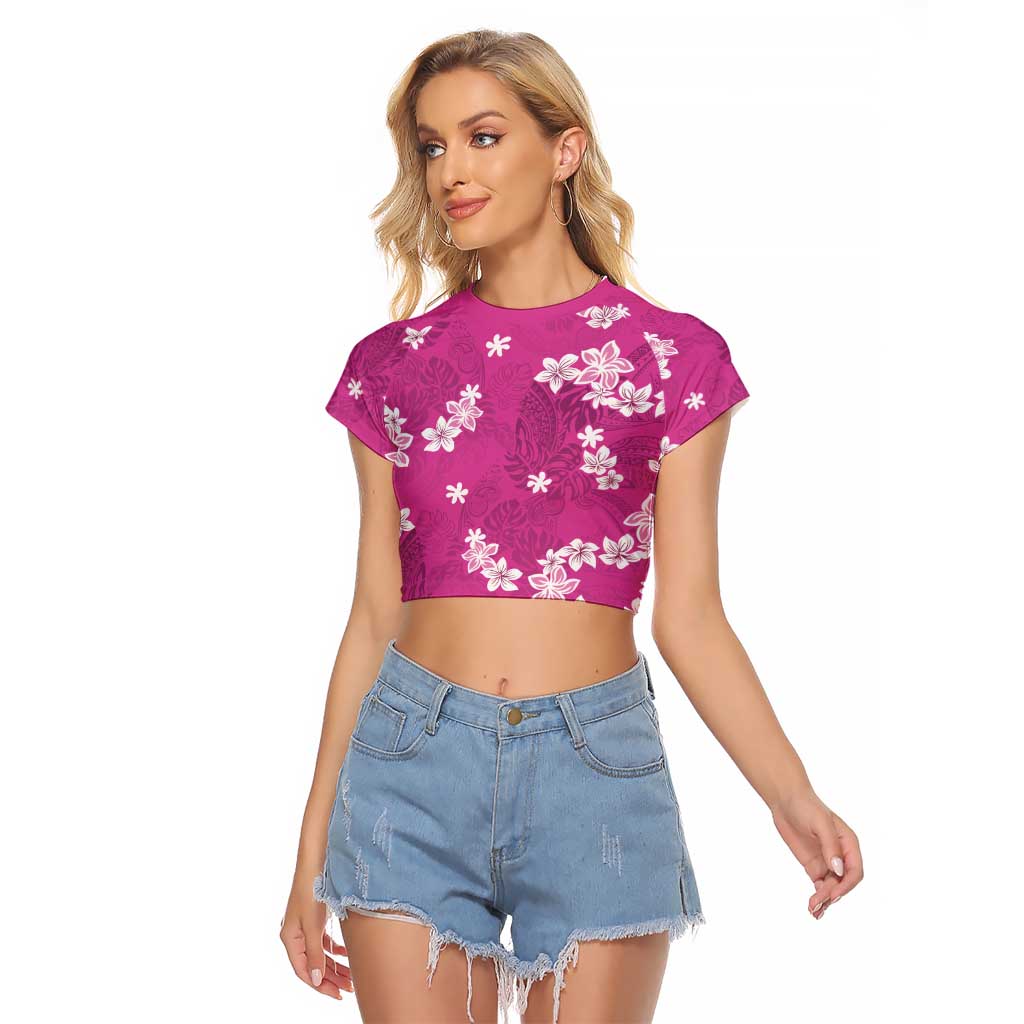 Hawaii Monstera Deliciosa Raglan Cropped T Shirt Pink Plumeria Polynesian Pattern LT05 Female Pink - Polynesian Pride