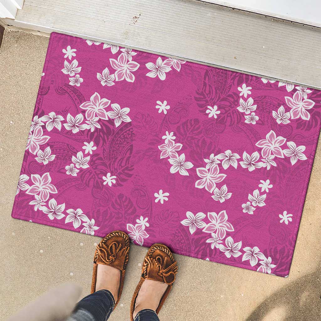 Hawaii Monstera Deliciosa Rubber Doormat Pink Plumeria Polynesian Pattern - Polynesian Pride