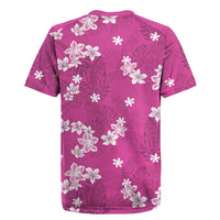 Hawaii Monstera Deliciosa Rugby Jersey Pink Plumeria Polynesian Pattern - Polynesian Pride
