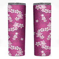 Hawaii Monstera Deliciosa Skinny Tumbler Pink Plumeria Polynesian Pattern - Polynesian Pride