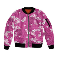 Hawaii Monstera Deliciosa Sleeve Zip Bomber Jacket Pink Plumeria Polynesian Pattern - Polynesian Pride