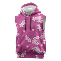 Hawaii Monstera Deliciosa Sleeveless Hoodie Pink Plumeria Polynesian Pattern - Polynesian Pride