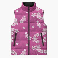 Hawaii Monstera Deliciosa Sleeveless Puffer Jacket Pink Plumeria Polynesian Pattern - Polynesian Pride