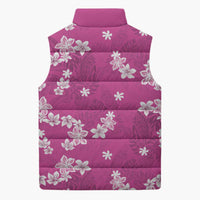 Hawaii Monstera Deliciosa Sleeveless Puffer Jacket Pink Plumeria Polynesian Pattern - Polynesian Pride