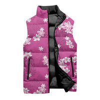 Hawaii Monstera Deliciosa Sleeveless Puffer Jacket Pink Plumeria Polynesian Pattern - Polynesian Pride