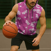 Hawaii Monstera Deliciosa Sleeveless Zip Hoodie Pink Plumeria Polynesian Pattern - Polynesian Pride