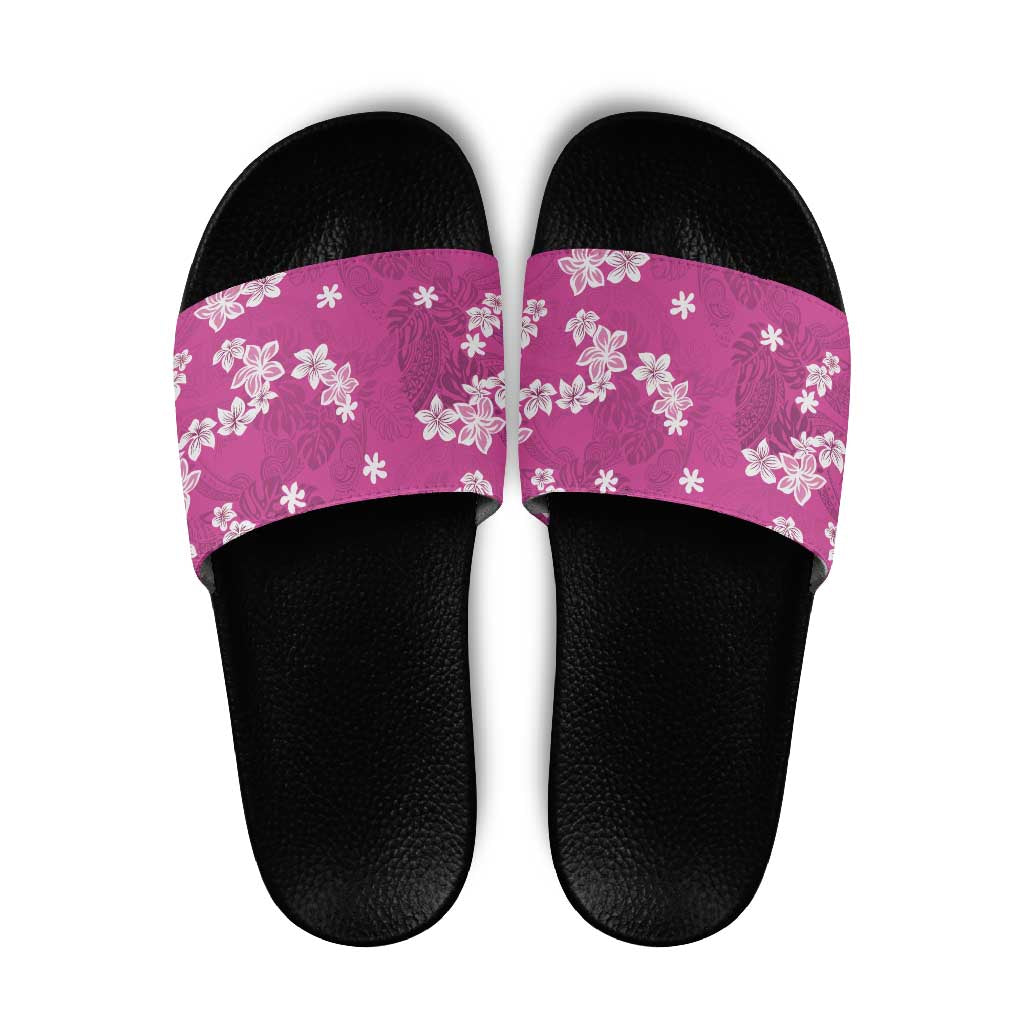 Hawaii Monstera Deliciosa Slide Sandals Pink Plumeria Polynesian Pattern -  Polynesian Pride