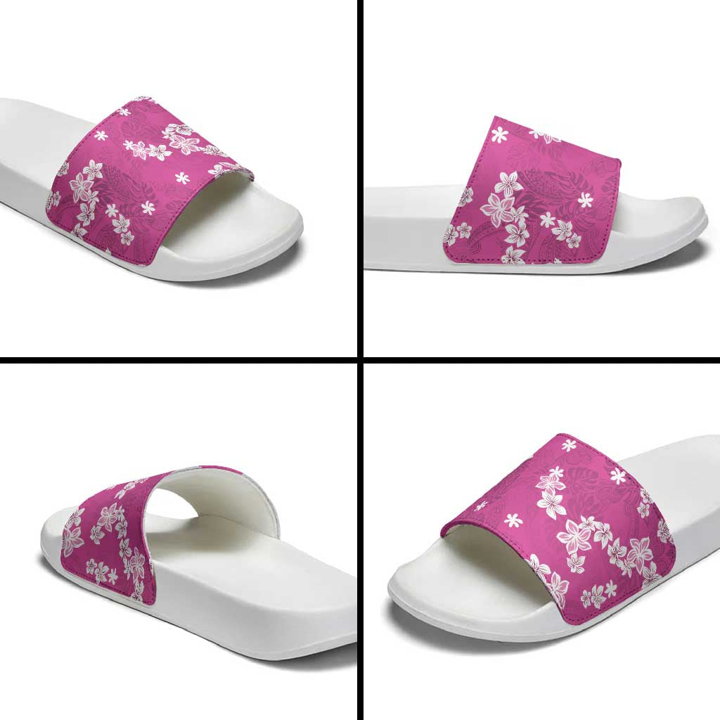 monstera slides Hawaii Monstera Deliciosa Slide Sandals Pink Plumeria Polynesian Pattern