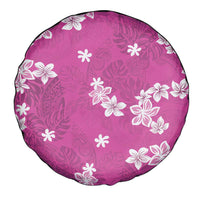 Hawaii Monstera Deliciosa Spare Tire Cover Pink Plumeria Polynesian Pattern - Polynesian Pride