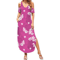 Hawaii Monstera Deliciosa Summer Maxi Dress Pink Plumeria Polynesian Pattern - Polynesian Pride
