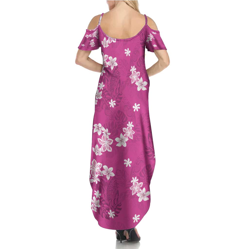 Hawaii Monstera Deliciosa Summer Maxi Dress Pink Plumeria Polynesian Pattern - Polynesian Pride