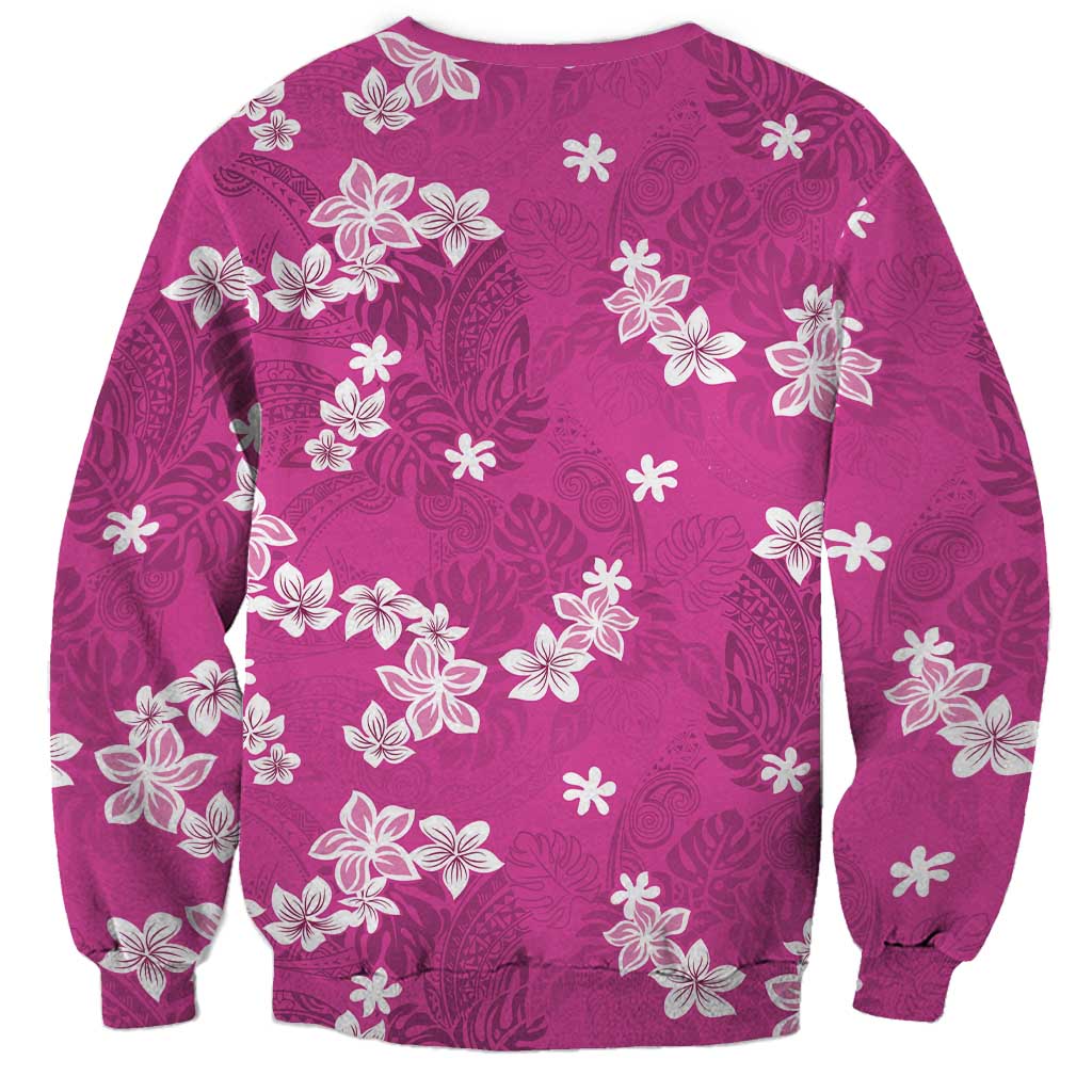 Hawaii Monstera Deliciosa Sweatshirt Pink Plumeria Polynesian Pattern - Polynesian Pride