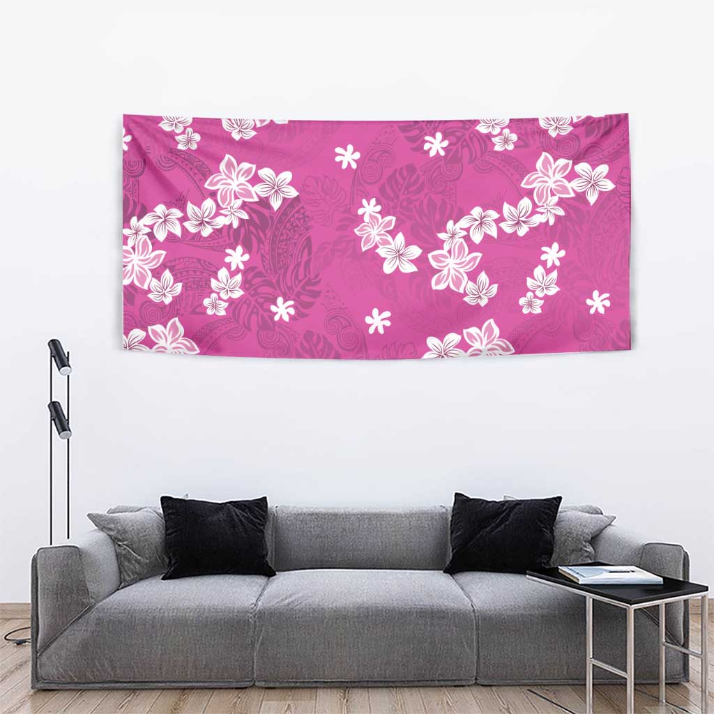 Hawaii Monstera Deliciosa Tapestry Pink Plumeria Polynesian Pattern - Polynesian Pride